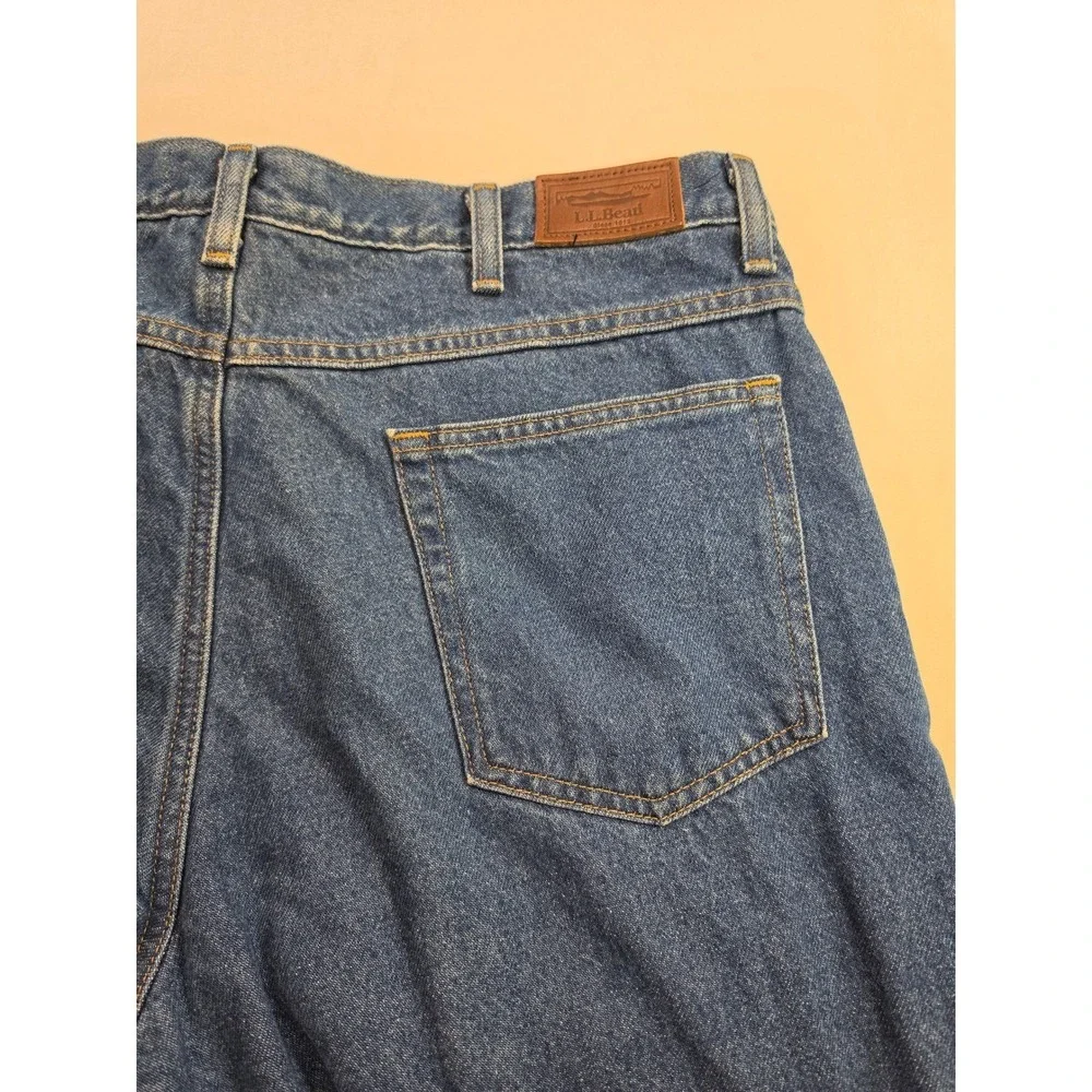 LL Bean Double L Relaxed Fit Flannel Lined Jeans Mens 35x30 Medium Wash Blue